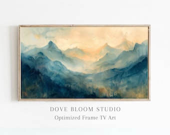 Mountain Sunlight FRAME TV Art Digital Download, Misty Mountain Forest Landscape Oil Painting Farmhouse High Resolution Samsung Frame TV Art