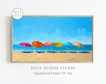Summer Beach Umbrellas FRAME TV Art, Colorful Ocean Frame Tv Art, Instant  Samsung Frame TV Art Coastal Painting, Cute Summer Tv Art Seaside