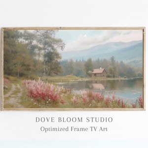 Lake Cabin Retreat FRAME TV Art Digital Download Floral Field Muted Colors Farmhouse Decor Vintage Painting High Resolution Samsung Frame TV