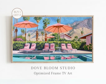 Palm Springs Retro Samsung Frame TV Art, Midcentury Pink Poolside Frame TV Art Instant Download, Vintage Pool Frame TV Instant Digital Art