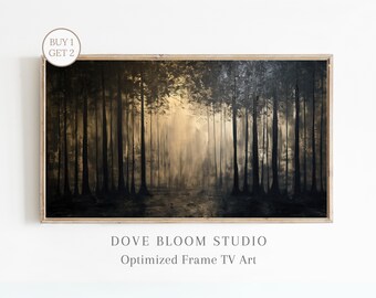 Forest Light Landscape FRAME TV Art Download digital, pintura a óleo de árvores da floresta escura, decoração vintage, moldura de TV Samsung de alta resolução LG