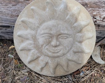 Placa de piedra redonda para pared con forma de cara de sol, decoración para patio, jardín y patio