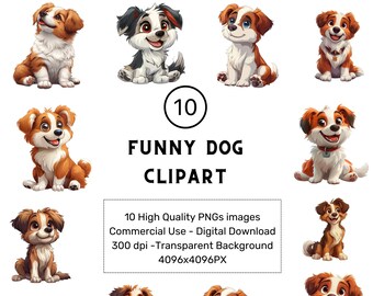 Cute And Funny Dog PNG Clipart Bundle | 10 High Quality 300DPI Images | Commercial Use | Digital Download | Junk Journal | Paper Craft