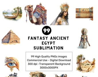 Clipart acquerello dell'antico Egitto: Dei, Dee, Mitologia (99 PNG) (download digitale)