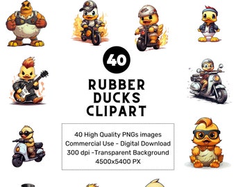 Rubber Duck Clipart Bundle: 40 PNGs, Commercial Use (Digital Download)