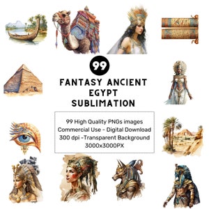 Watercolor Ancient Egypt Clipart: Gods, Goddesses, Mythology (99 PNGs) (Digital Download)