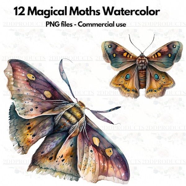 Magical Moths Watercolor Clipart, Moths Fantasy style, Magical clipart, Witchcraft Bundle PNG, Wiccan, Mystical clipart, Pagan clipart