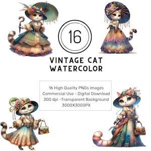 Vintage Cat Watercolor Clipart , kitten png,cute Kitten png, Baby Kitten Clipart, Kitten clip art, cat png, commercial use,digital download