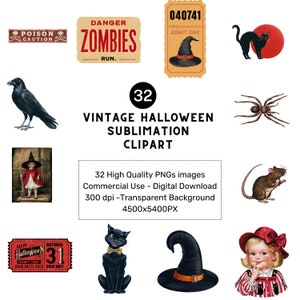 Vintage Witches Watercolor Clipart Bundle - 32 PNG Retro Witch Images, Old Style Halloween Graphics,Instant Digital Download,Commercial Use
