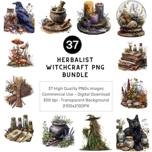 Herbalist Witchcraft Clipart: Alchemical Wicca PNG Bundle (Digital Download)