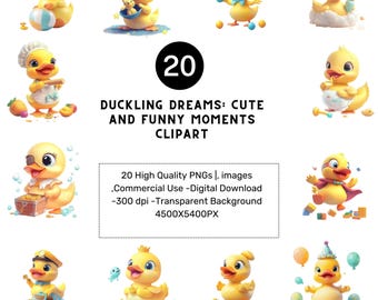 20 PNGs Duckling Dreams: Cute and Funny Moments Clipart bundle , Duck tshirt, , Rubber Duck clipart ,Commercial Use, Digital download