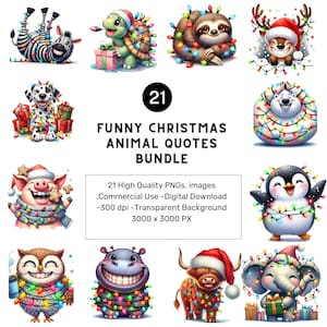 Funny Christmas Animals PNG Clipart: Holiday Graphics (Digital Download, Commercial Use)