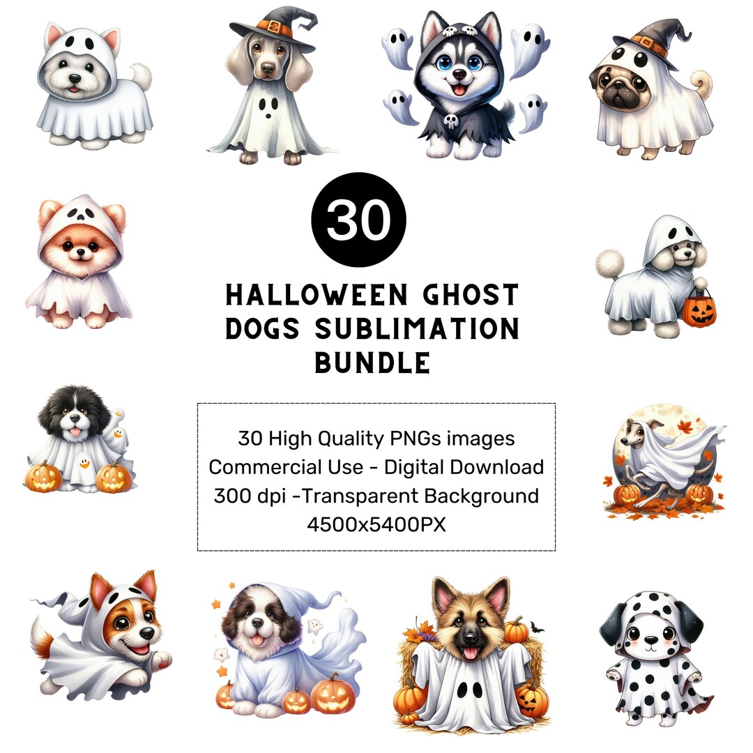 Halloween Ghost Dogs PNG Sublimation Bundle: Cricut Designs (digital ...