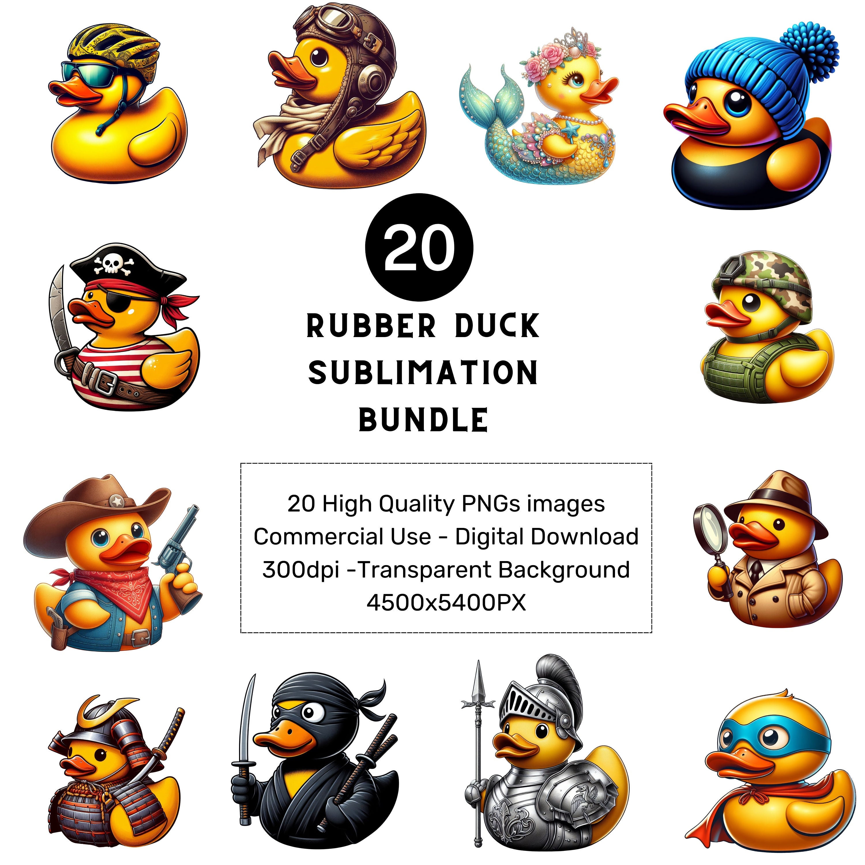 Rubber Duck Clipart Bundle: 20 PNGs, Sublimation Design (Digital Download)