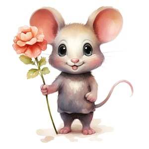 Ensemble de 15 cliparts mignons souris portant des fleurs PNG0 - 15 PNG0 haute qualité - téléchargement numérique - fabrication de cartes, techniques mixtes, création numérique en papier