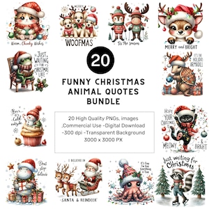 20 PNG, Winter Animals Clipart bundle, Christmas Animal Graphics, Cute Holiday Animals Printables, Digital Download,Unlimited Commercial Use