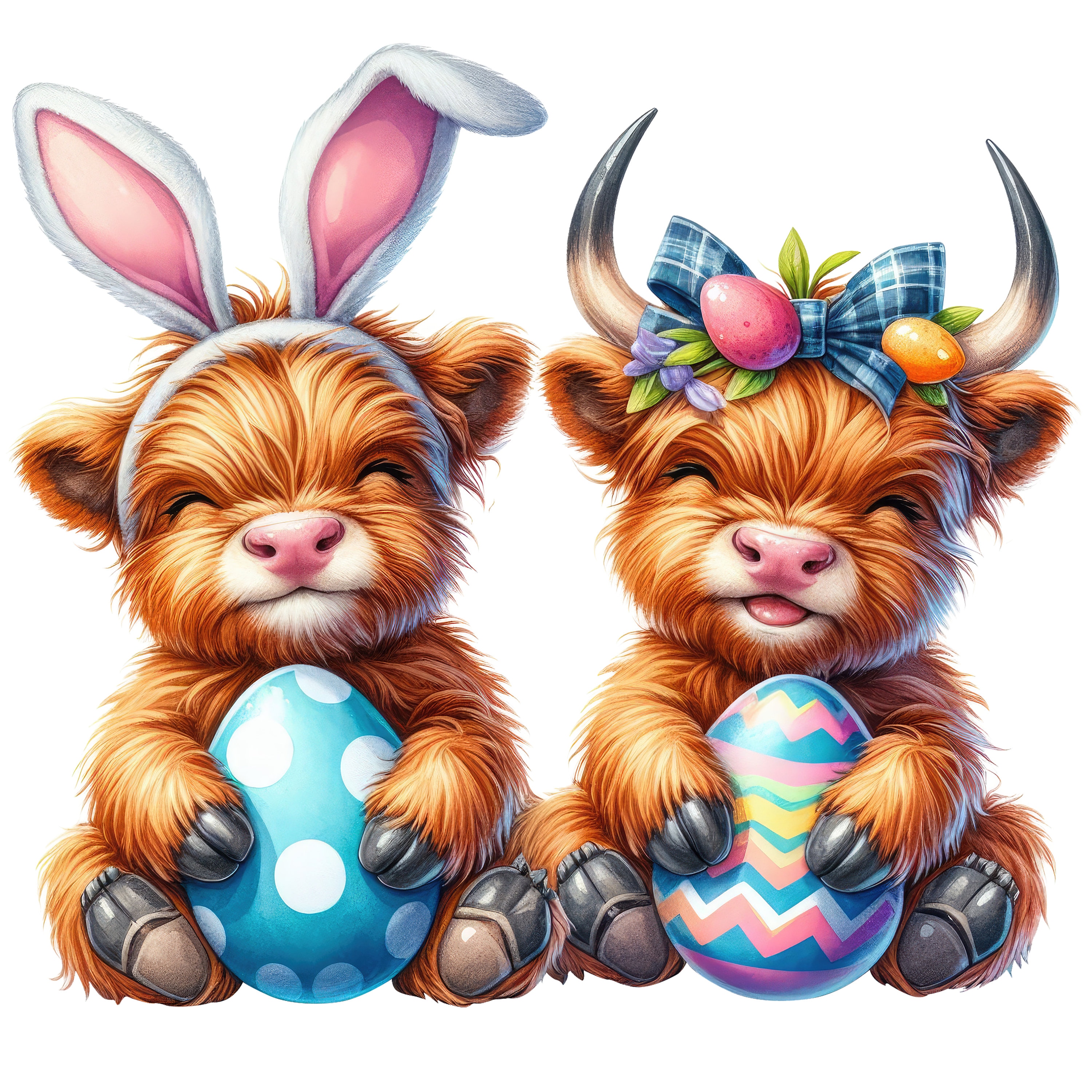 Cute Easter Highland Cow Clipart, High Quality Pngs - Digital Download ...