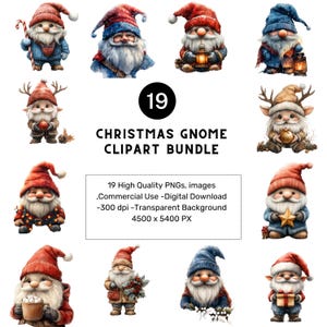 Christmas Gnome clipart bundle, Winter Gnome Png, Christmas clipart, Christmas Images,Christmas sublimation,Watercolor Gnome,Festive Clipart