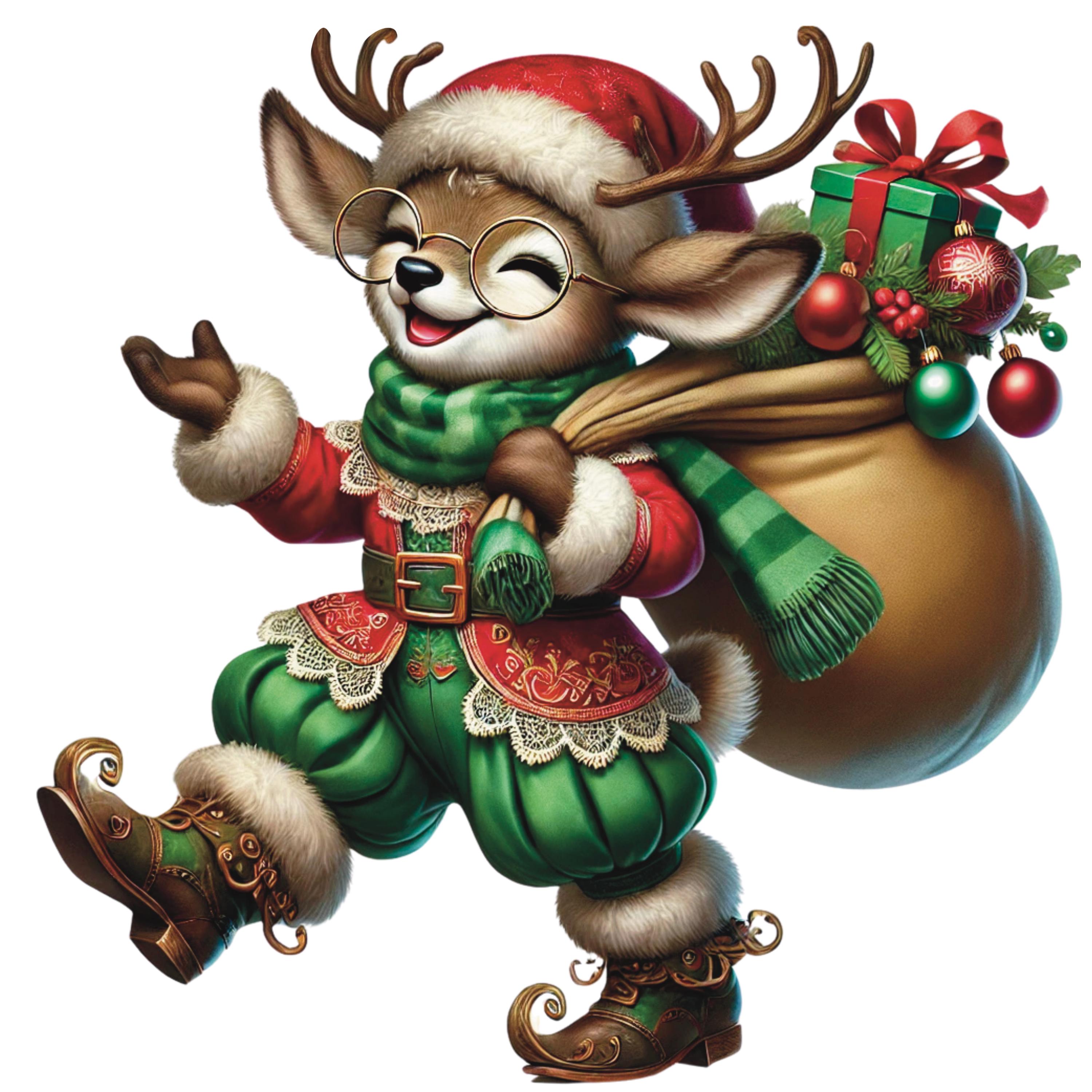17 Cute Reindeer PNG Clipart Set, Christmas Deer, Watercolor Santa ...