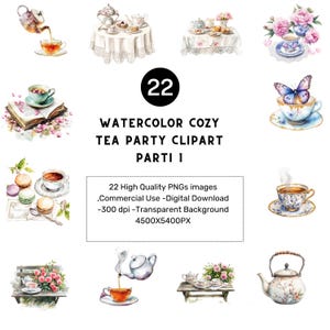 22 PNGs Clipart de chá aconchegante, aquarela pintada à mão, alta qualidade, download digital, artesanato em papel, diário de lixo