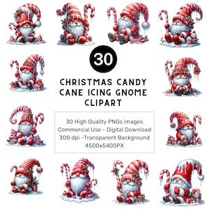 Christmas Candy Cane Gnome PNG Clipart (Digital Download)