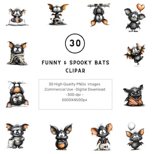 Halloween Bat Clipart Bundle | 30 Quirky & Cute Bat PNGs | Funny Watercolor Sublimation | Instant Digital Download