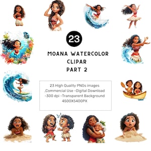 23 PNGs Moana Watercolor Clipart – Fun Cartoon PNGs, Splash Art, High-Resolution Digital Download for Sublimation