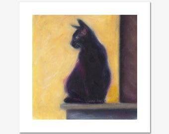 Black Cat On a Sunny Day — Fine Art Giclée Print — 25x25 cm / 10x10 in with White Border — Unframed