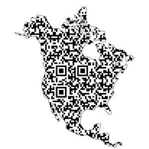 Código QR — Mapa de píxeles de Norteamérica — Objeto digital personalizado con una capa de datos escaneables integrada. (PNG + JPG)