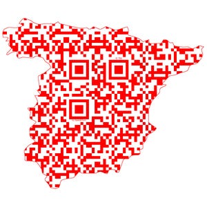 Abstract pixel map of Spain — symbolic digital artefact with a personalized information layer readable by scanning. (PNG + JPG)