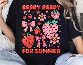 Bow Strawberry Season Png, Strawberry Shirt Designs, Cute Summer Png, Trendy Digital Download Png Designs Strawberry Sublimation