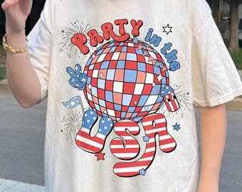 Party In The USA 4th Of July America Independence Disco Ball Png, Trendy 4th Of July png, Usa flag design