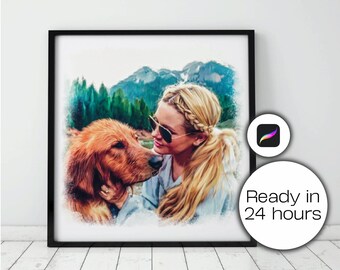 Aquarel hondenportret print | Digitale huisdierkunst | Cadeau voor hondenliefhebber | Handgetekende voortplanten | Huisdierportret van foto | Cadeaus voor huisdierverlies