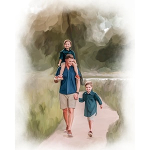 Regalo per la festa del papà, stampa di un ritratto ad acquerello, ritratto personalizzato per papà, illustrazione di un ritratto di famiglia personalizzato, regali per la festa del papà da parte della figlia