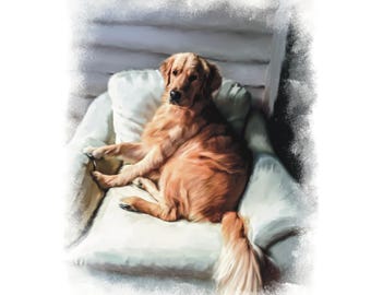 Aquarel hondenportret print | Digitale huisdierkunst | Cadeau voor hondenliefhebber | Handgetekende voortplanten | Huisdierportret van foto | Cadeaus voor huisdierverlies
