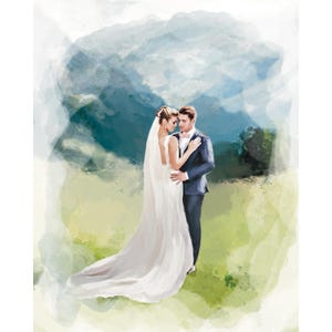 Personalised watercolour painting from photo, gifts for couple, custom family portrait, anniversary, wedding ceremony art, wedding drawing