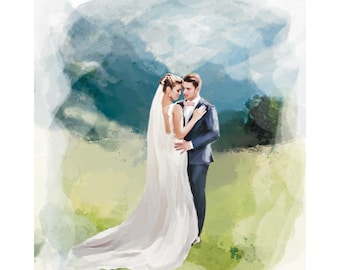 Personalised watercolour painting from photo, gifts for couple, custom family portrait, anniversary, wedding ceremony art, wedding drawing