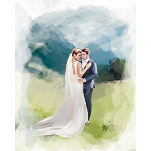 Aangepaste aquarel, gepersonaliseerd familieportret, tekening van foto, huwelijkscadeau, bruid en bruidegom, Moederdagcadeau