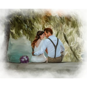 Gepersonaliseerde aquarel van foto, cadeaus voor stel, aangepast familieportret, jubileum, kunst huwelijksceremonie, huwelijkstekening