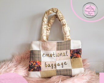 Upcycled Patchwork Handbag with Satin Handles - Handmade Recycled Fashion, Eco-Friendly Tote, Unique Patchwork Design, Sustainable Style