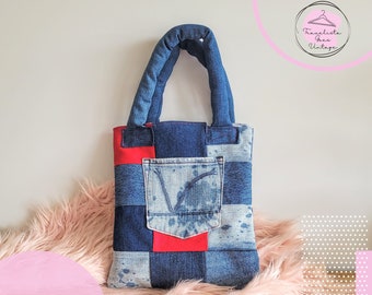 Upcycled Denim Patchwork Handbag - Handmade Recycled Fashion, Eco-Friendly Tote, Unique Patchwork Design, Sustainable Style