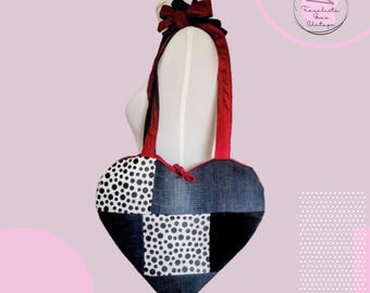 Upcycled Heart Shaped Patchwork Handbag - Handmade Recycled Fashion, Eco-Friendly Tote, Unique Patchwork Design, Sustainable Style