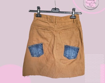 Upcycled French Beige Denim Skirt - Handmade Sustainable Fashion, Eco-Friendly Recycled Jeans, Classic French Style, Unique Vintage Look