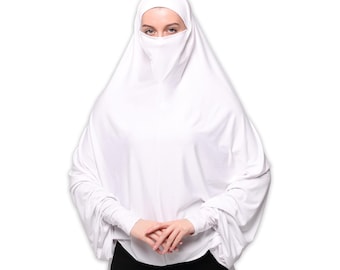 Elegant One-Piece Khimar Niqab Set with Sleeves - Instant Hijab Veil for Modest Women&#39;s Clothing | Eid gift | Hajj Gift