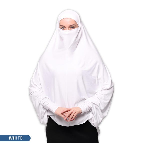 Elegant One-piece Khimar Niqab Set With Sleeves - Instant Hijab