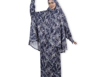 Tree-Pattern Prayer Set – 2-Piece Elastic Skirt & Batwing Sleeve | Islamic Prayer Outfit | Comfortable Women&#39;s Islamic Prayer Dress Set