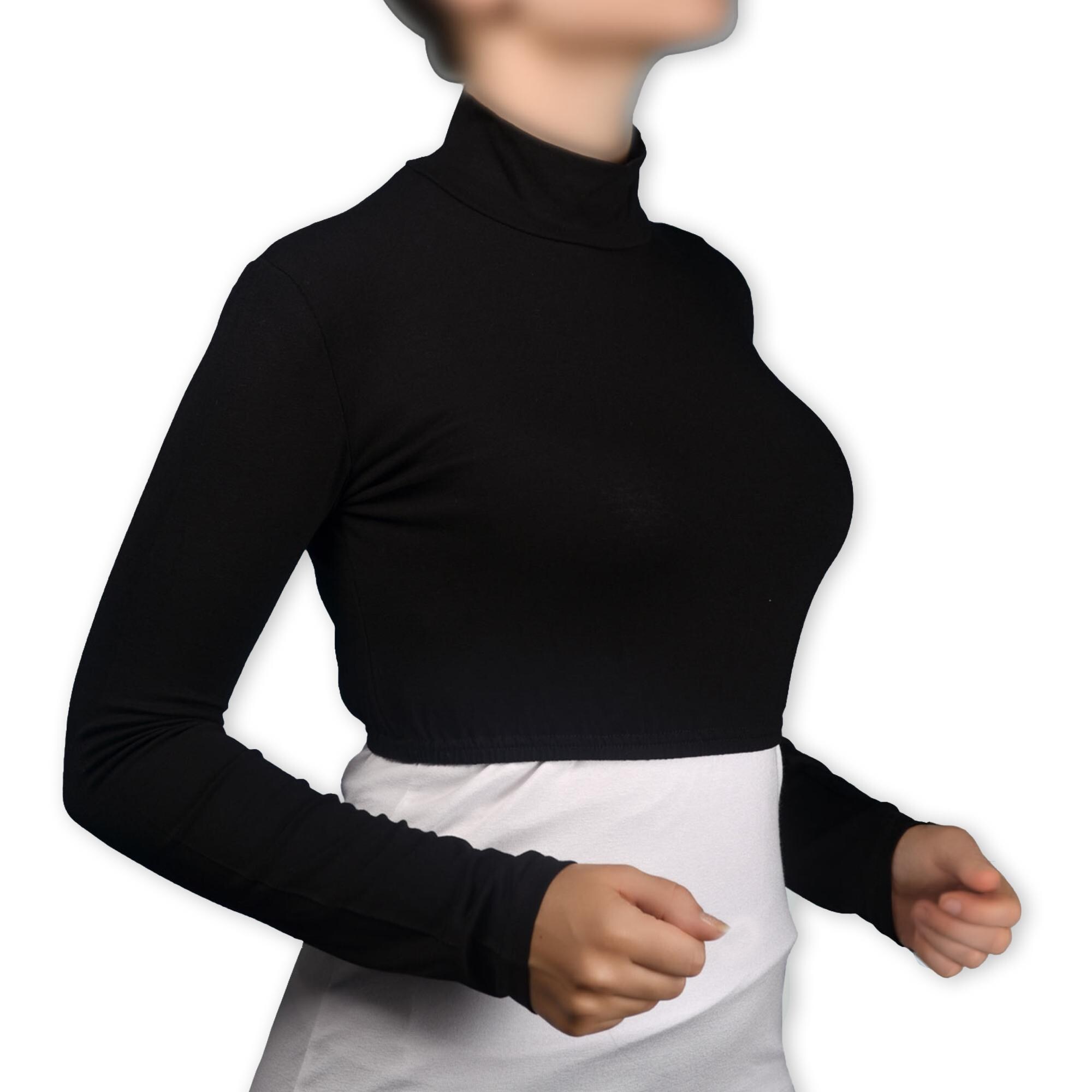Combed Cotton Turtleneck Bodysuit|  Long Sleeve Turtleneck Bodysuit | Women's Cotton Lycra Half Shirt with High Collar