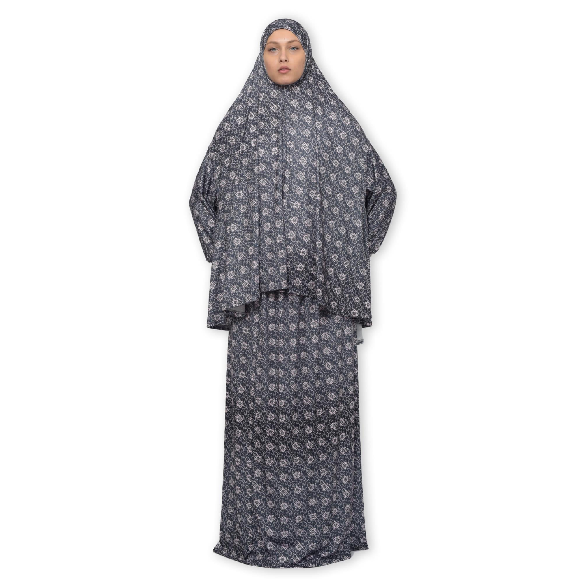 Sun-Pattern Prayer Set - 2-Piece Elastic Skirt & Batwing Sleeve | Islamic Prayer Outfit | Comfortable Women's Islamic Prayer Dress Set