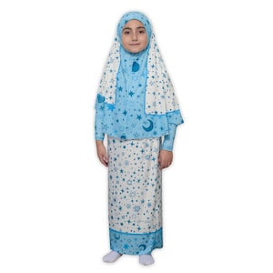 Böneklänning för flickor 6-12 år, barn hijab salah outfit med stjärnmånemönster, barn mukena set, blygsamma islamiska kläder för unga flickor