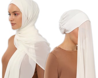 Chiffon Hijab Schal mit Haube | Weicher Chiffon-Schal | Neue Hijab-Trends für einen schicken Look |  Hijab für den Alltag | Frauen Kopftuch